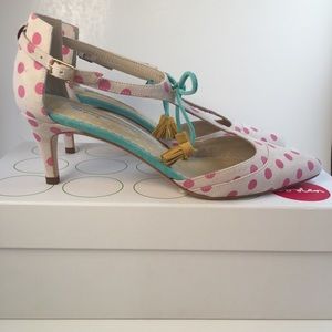 NIB Boden Alice Mid Heel Polka Dot suede tassels